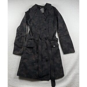 DC Trench Coat Womens Small Black‎ Gray Belted Double Breasted Winter Warm Wear